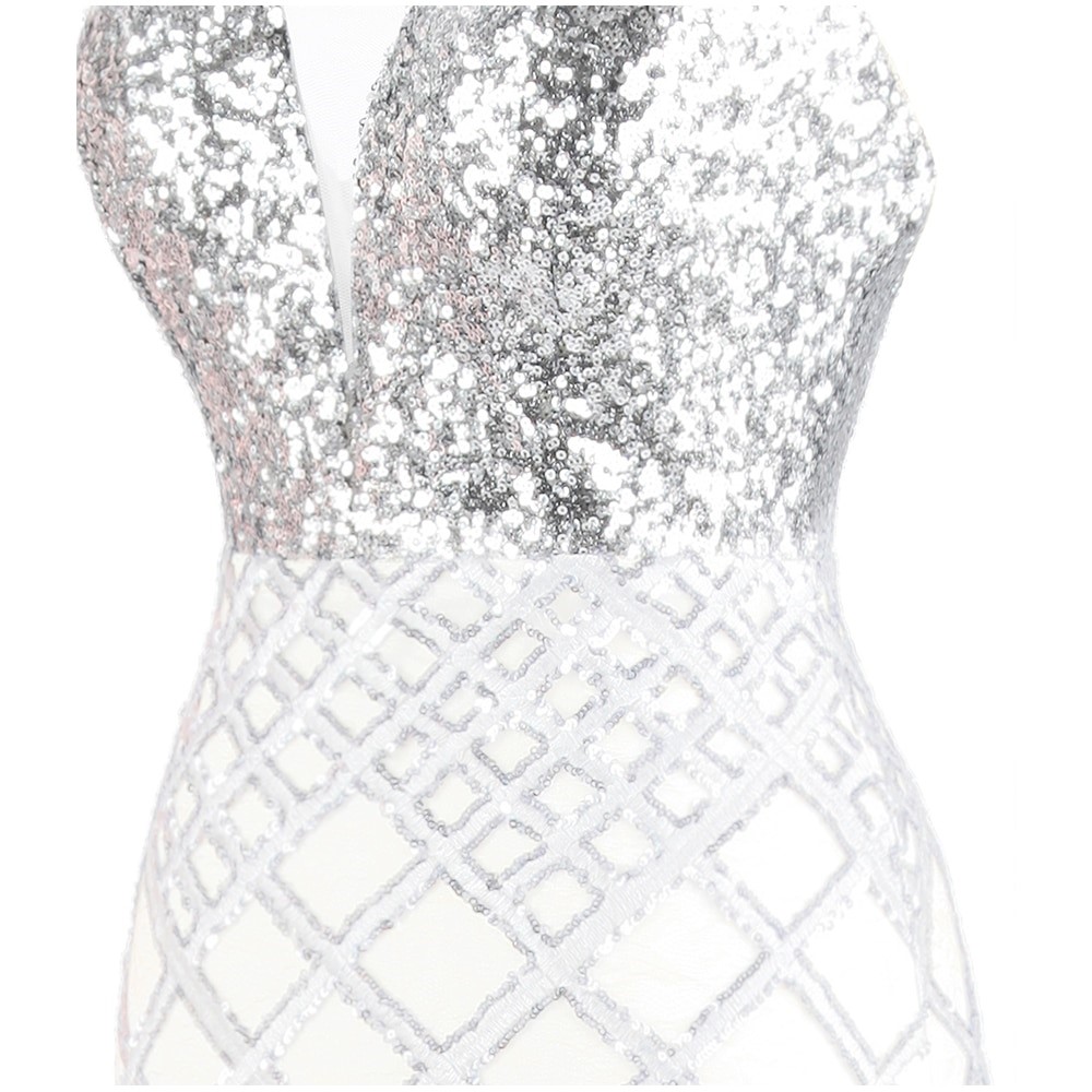 White and Silver Mermaid Style Evening Dress #480 10A - BU Boutique