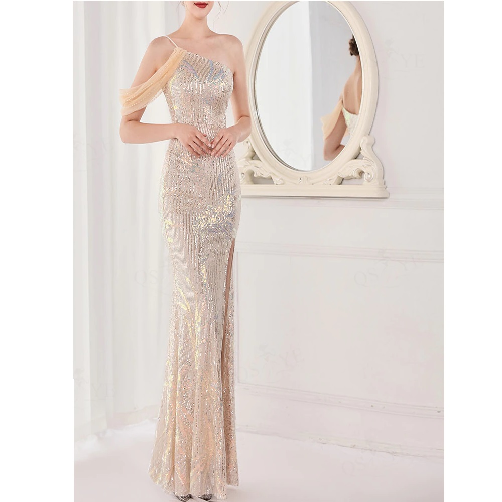 Light Champagne Form Fitted Evening Dress 495 8A BU Boutique