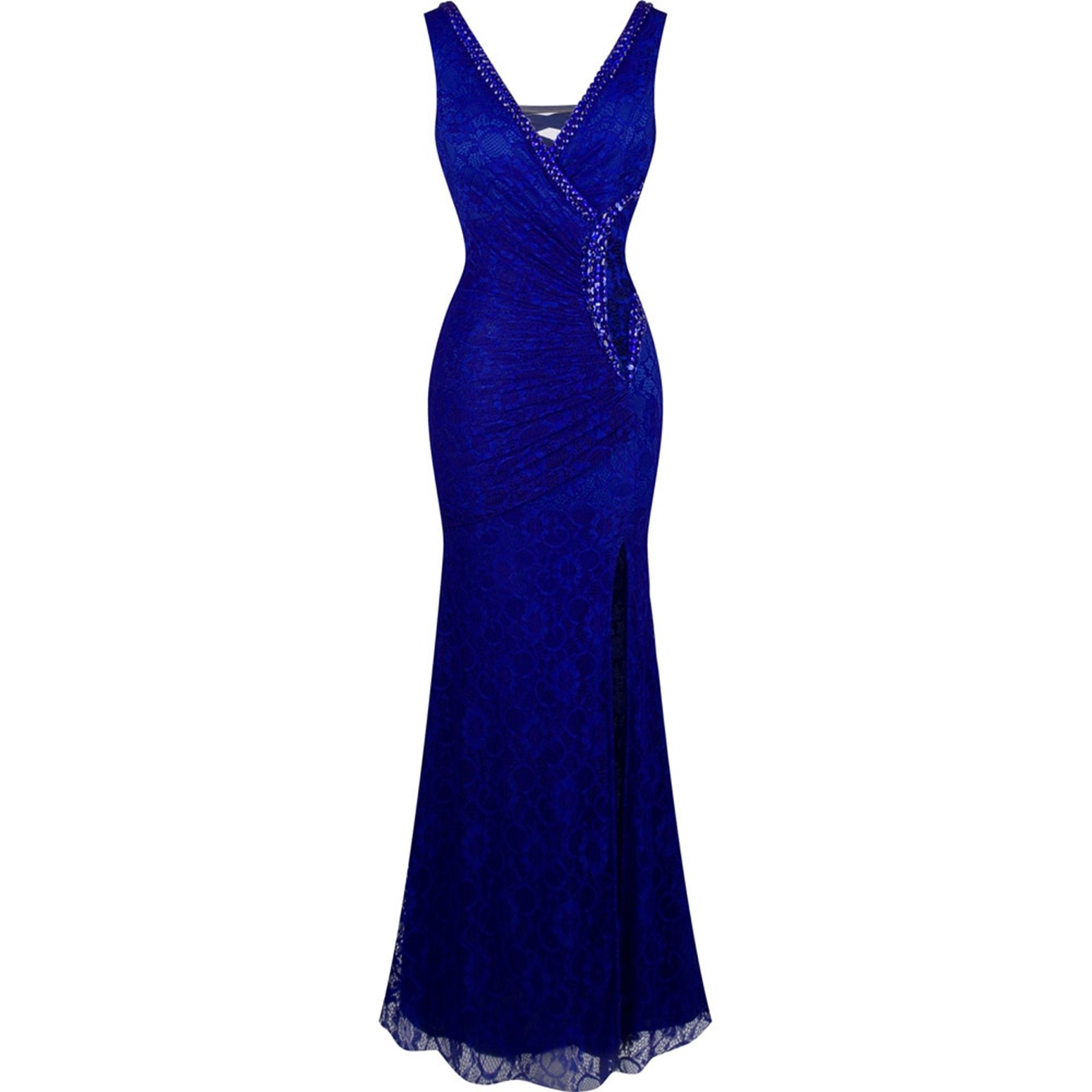 V Neck Royal Blue Lace Dress 505 8A BU Boutique